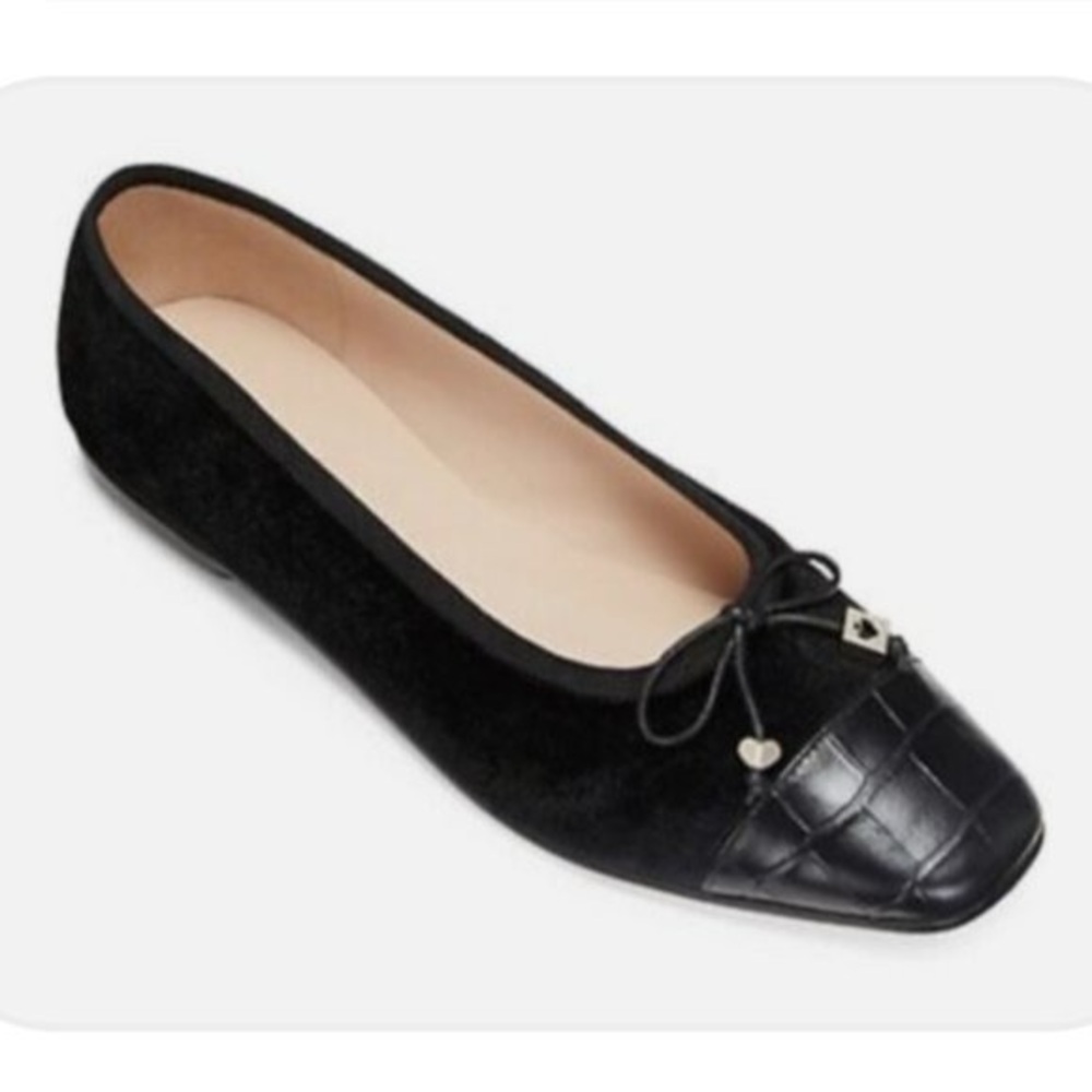 Kate Spade Pavlova Black Velvet & Leather Flats